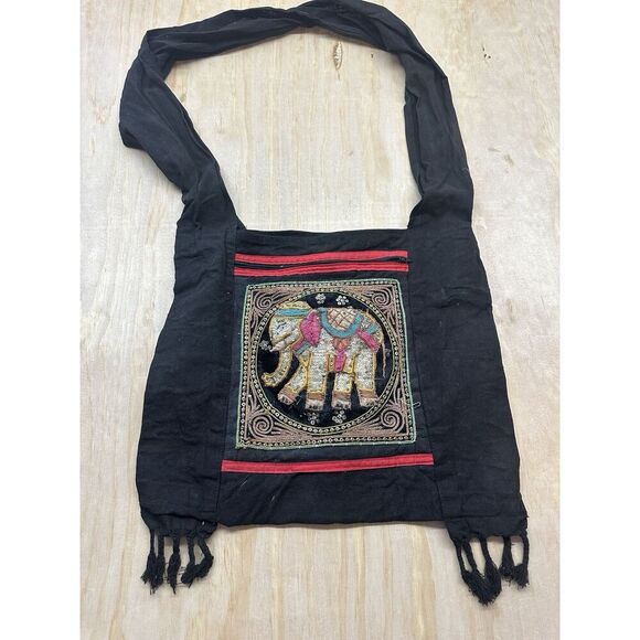 Handmade Elephant Gold Thread Embroidered Vintage Shopping Bag Tote Cross Body - Picture 1 of 7
